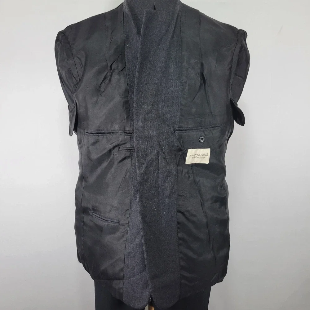 Pronto Uomo Men's Sport Coat Blazer Two Button‎ Charcoal Herringbone Lambs 46R